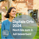 Auf dem Bild eine Frau und Text Digitale Orte