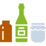 Piktogramm einer braunen, gr&uuml;nen und wei&szlig;en Glasflasche