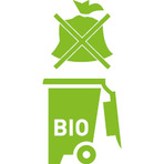 Piktogramm einer biotonne mit durchgetrichener Plastikt&uuml;te