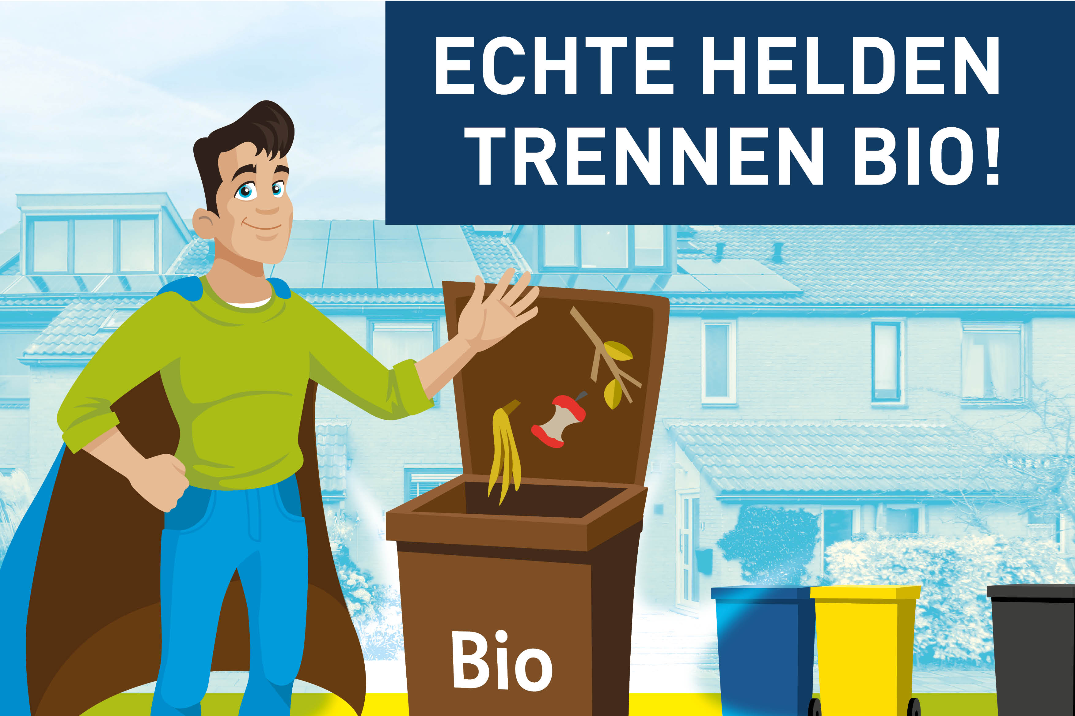 Superheld wirft Bioabf&auml;lle in Biotonne