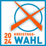 auf dem Bild ein Kreis mit einem Kreuz und dem Text 2024 Kreistagswahl