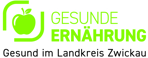 Grafik mit stilisiertem gr&uuml;nem Apfel und Schriftzug Gesunde Ern&auml;hrung in Gr&uuml;n