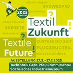 Werbung f&uuml;r die Ausstellung Textil? Zukunft? auf einem gelben Plakat